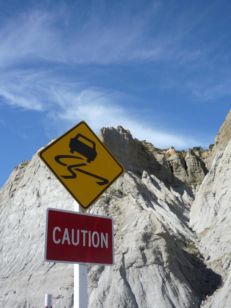 sign, road, warning, signpost, roadsign, safety, cliff, blue safety